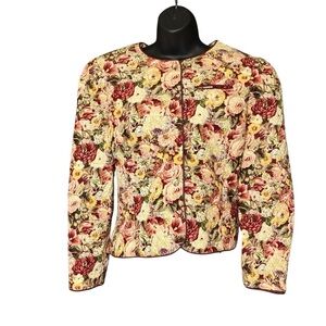 VintageTapestry Blazer Jacket Floral Woven Cottage Granny Core Womens Size 10